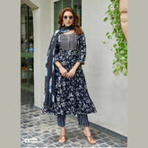 Premium Rayon Capsule Print Umbrella Kurti with Dupatta Set MP8004